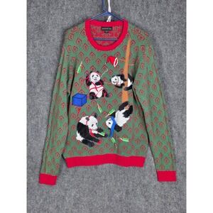 Blizzard Bay Womens Christmas Panda Tree Crew Neck Sweater Size L Holiday Cozy